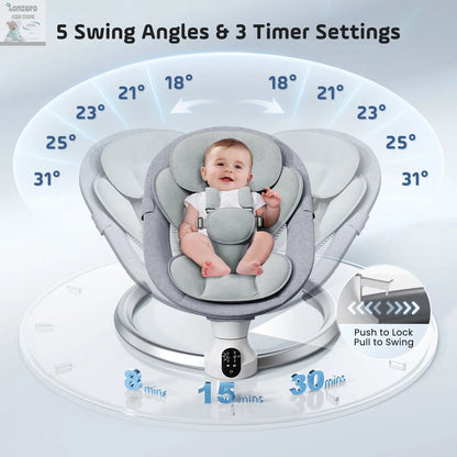 Electric baby swing gray, baby lounge chair with remote control and wireless control style application,up to 9kg Lonzaro Kids