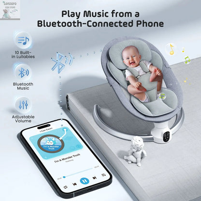 Electric baby swing gray, baby lounge chair with remote control and wireless control style application,up to 9kg Lonzaro Kids