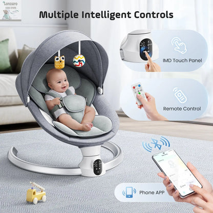 Electric baby swing gray, baby lounge chair with remote control and wireless control style application,up to 9kg Lonzaro Kids