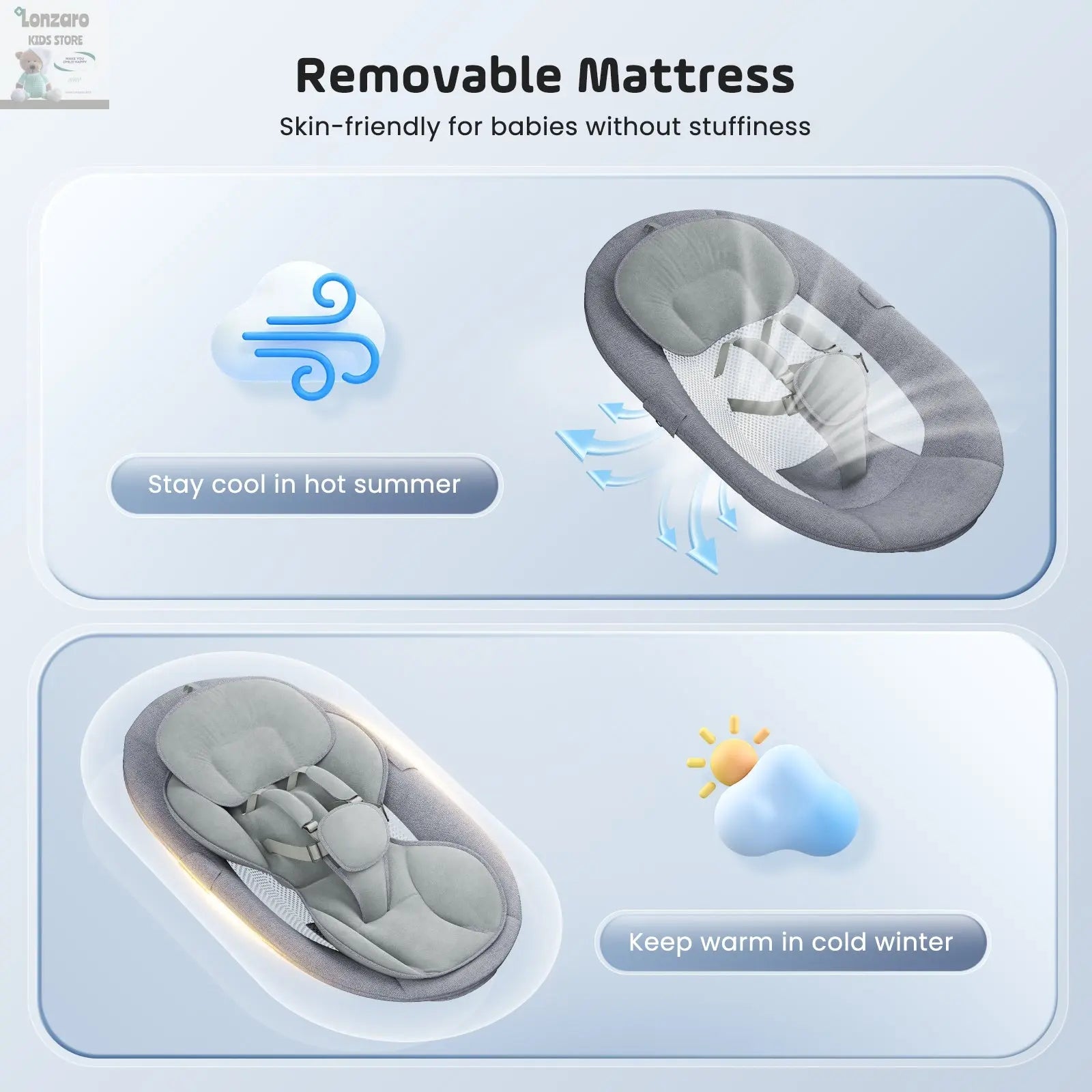 Electric baby swing gray, baby lounge chair with remote control and wireless control style application,up to 9kg Lonzaro Kids