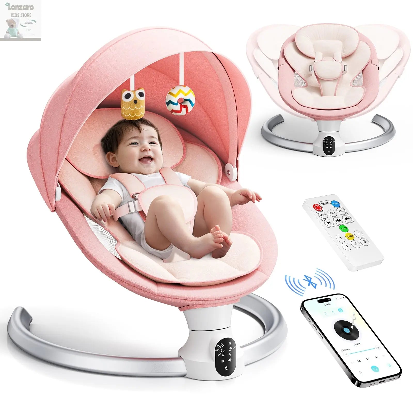 Electric baby swing gray, baby lounge chair with remote control and wireless control style application,up to 9kg Lonzaro Kids
