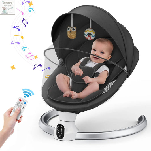 Electric baby swing gray, baby lounge chair with remote control and wireless control style application,up to 9kg Lonzaro Kids