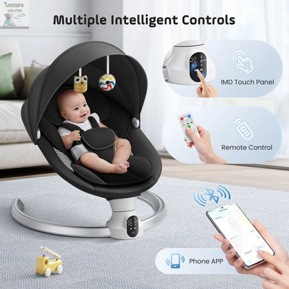 Electric baby swing gray, baby lounge chair with remote control and wireless control style application,up to 9kg Lonzaro Kids