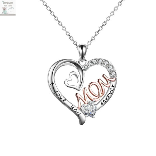 Elegant White K-Plated 'Love Heart' Mom Pendant Necklace Chic & Treasured Gift for Mother's Day Lonzaro Kids