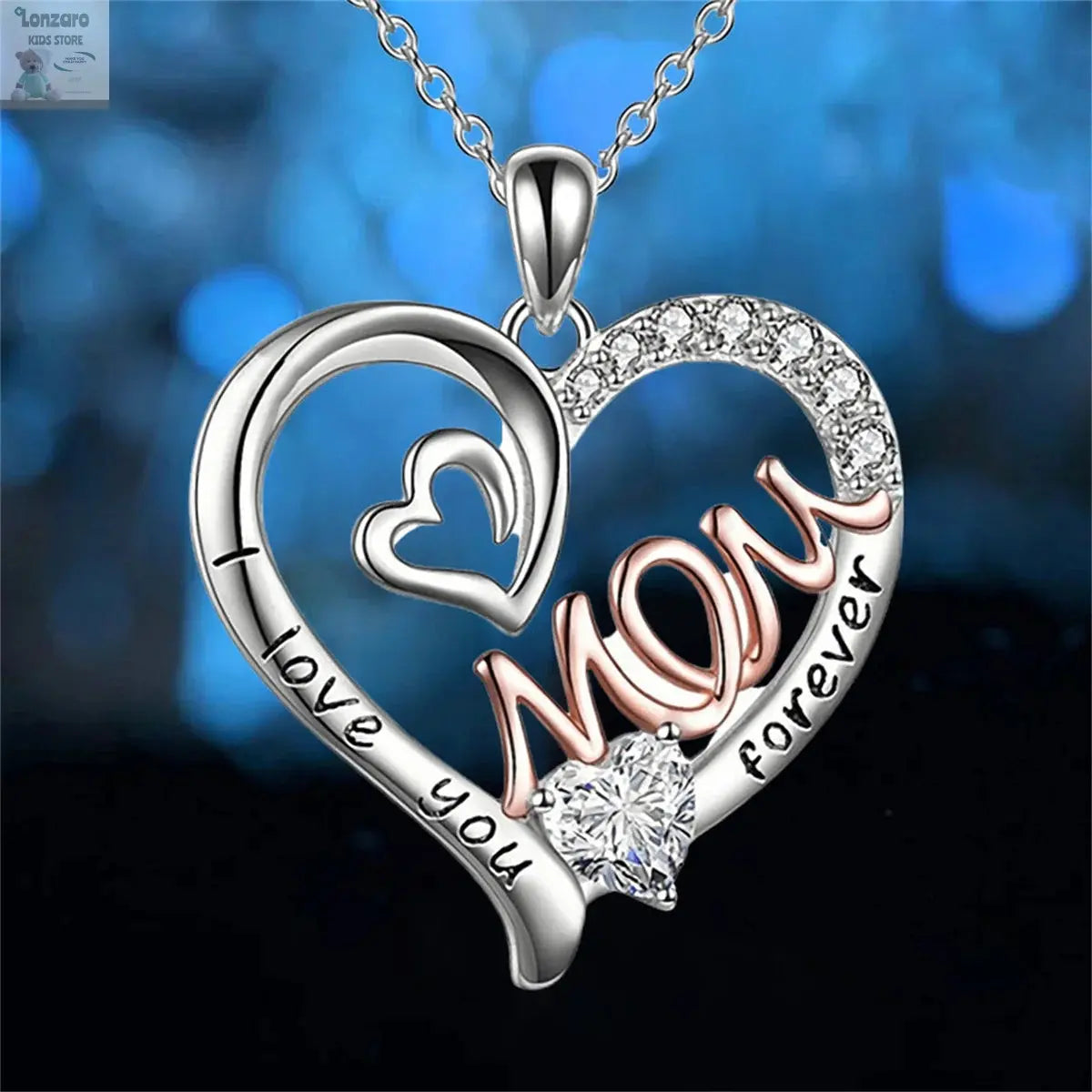 Elegant White K-Plated 'Love Heart' Mom Pendant Necklace Chic & Treasured Gift for Mother's Day Lonzaro Kids