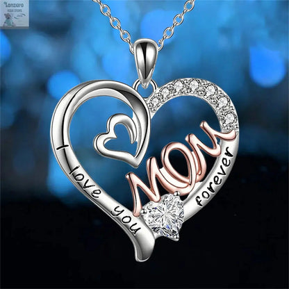 Elegant White K-Plated 'Love Heart' Mom Pendant Necklace Chic & Treasured Gift for Mother's Day Lonzaro Kids