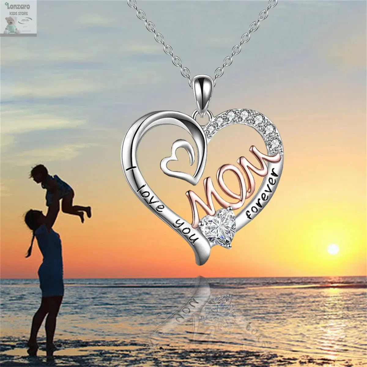 Elegant White K-Plated 'Love Heart' Mom Pendant Necklace Chic & Treasured Gift for Mother's Day Lonzaro Kids