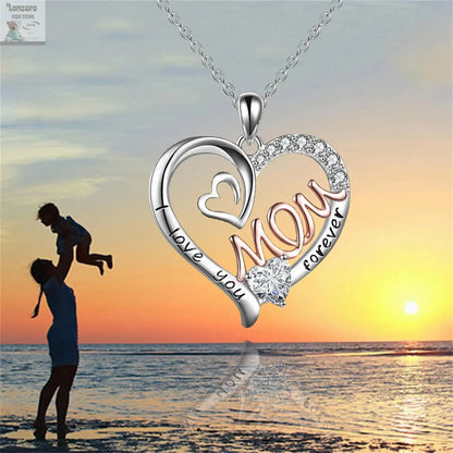 Elegant White K-Plated 'Love Heart' Mom Pendant Necklace Chic & Treasured Gift for Mother's Day Lonzaro Kids