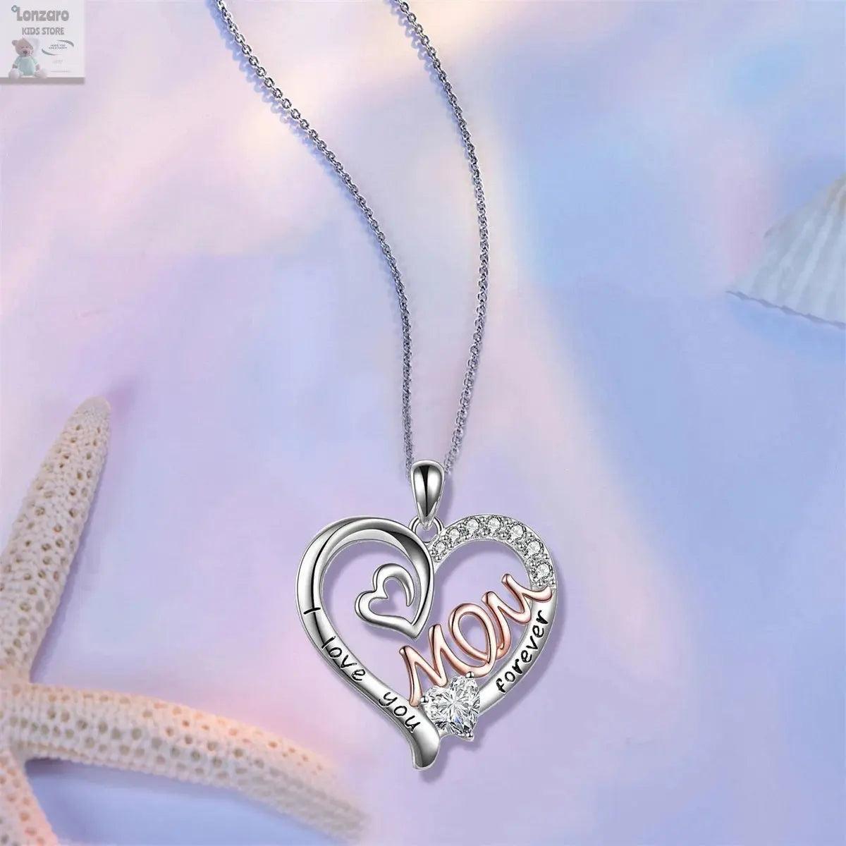 Elegant White K-Plated 'Love Heart' Mom Pendant Necklace Chic & Treasured Gift for Mother's Day Lonzaro Kids