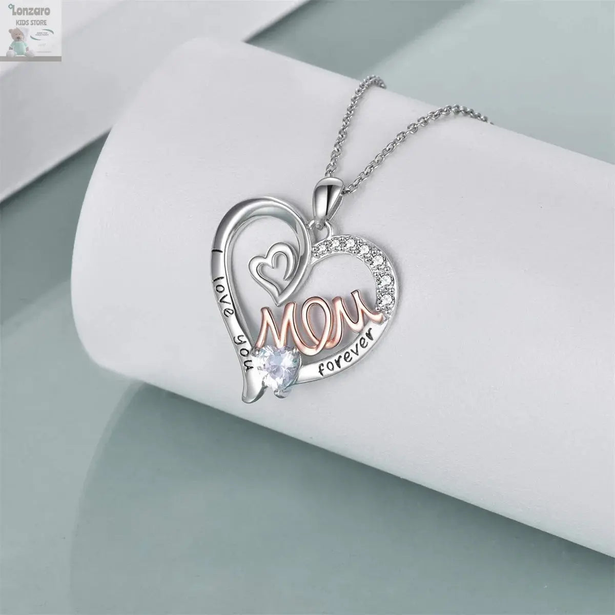 Elegant White K-Plated 'Love Heart' Mom Pendant Necklace Chic & Treasured Gift for Mother's Day Lonzaro Kids