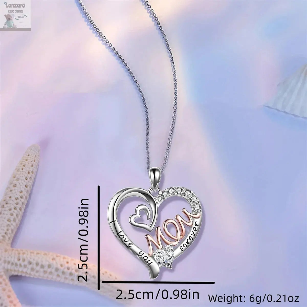 Elegant White K-Plated 'Love Heart' Mom Pendant Necklace Chic & Treasured Gift for Mother's Day Lonzaro Kids