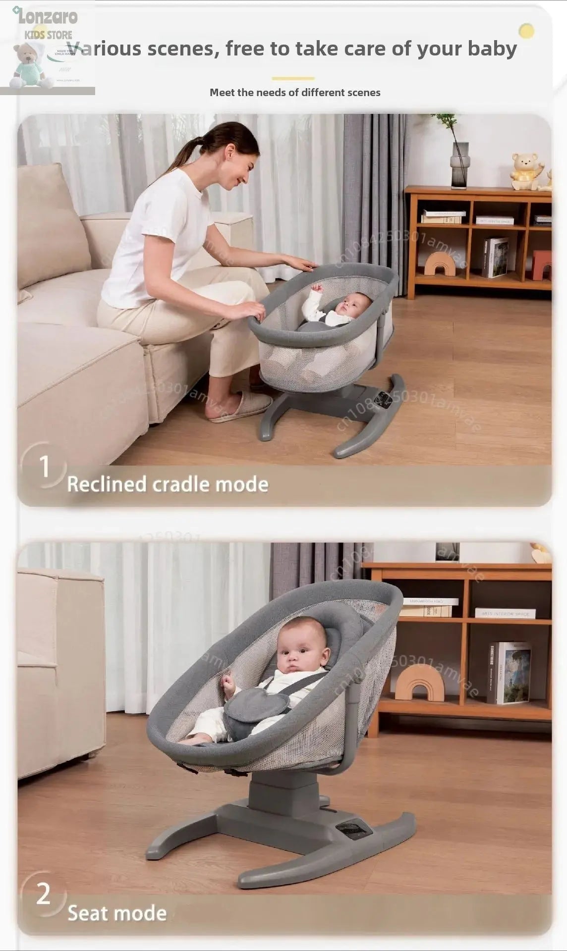 Elektrische Babywieg LCD-bedieningspaneel Lonzaro Kids