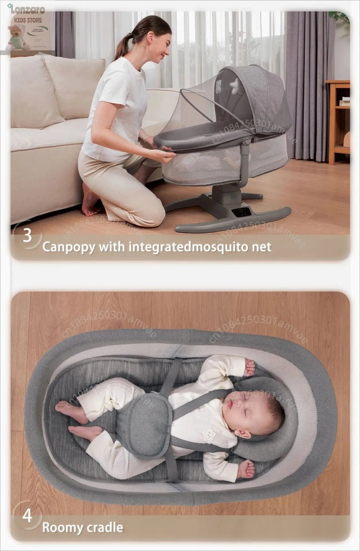 Elektrische Babywieg LCD-bedieningspaneel Lonzaro Kids