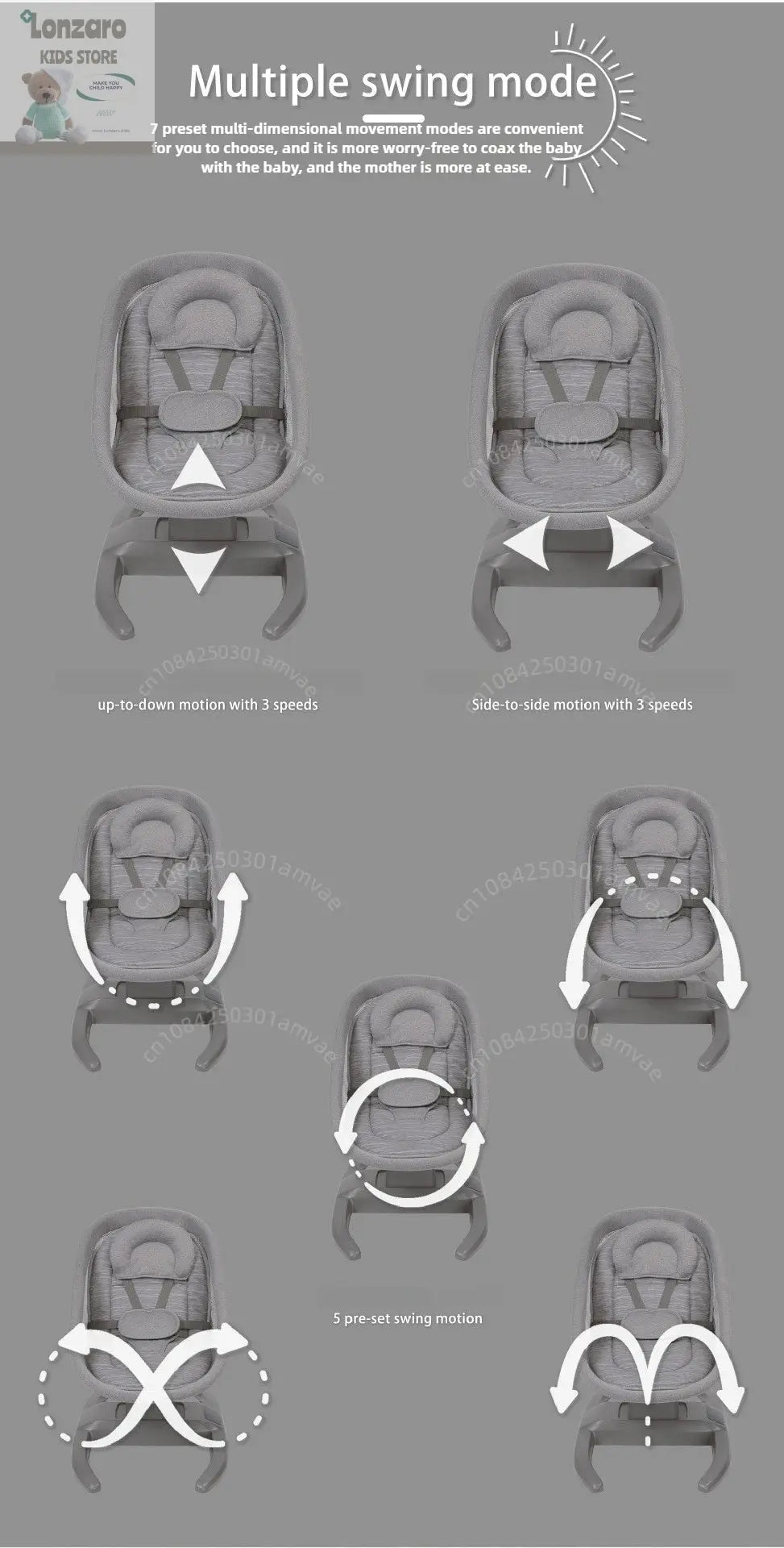 Elektrische Babywieg LCD-bedieningspaneel Lonzaro Kids