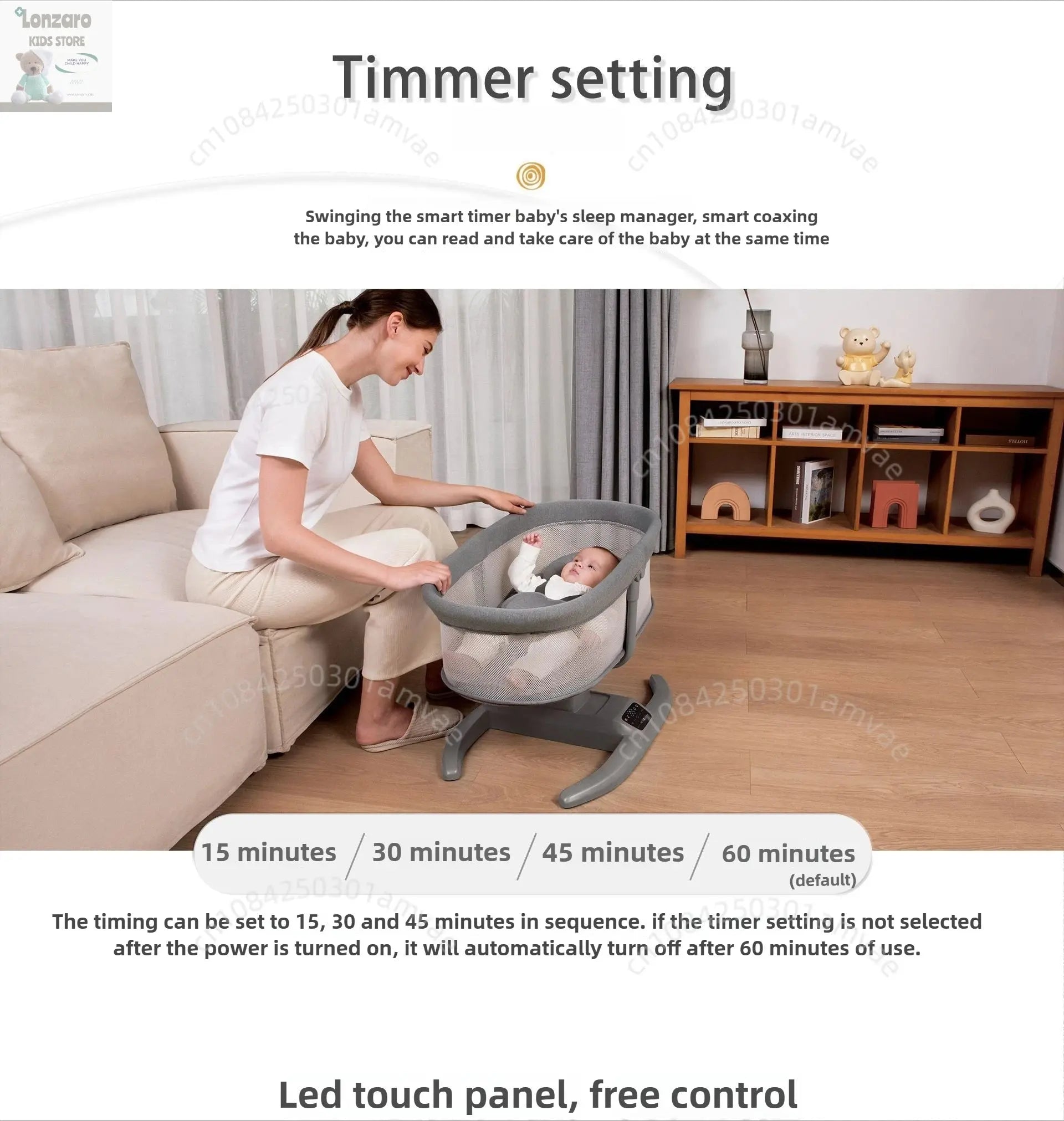 Elektrische Babywieg LCD-bedieningspaneel Lonzaro Kids