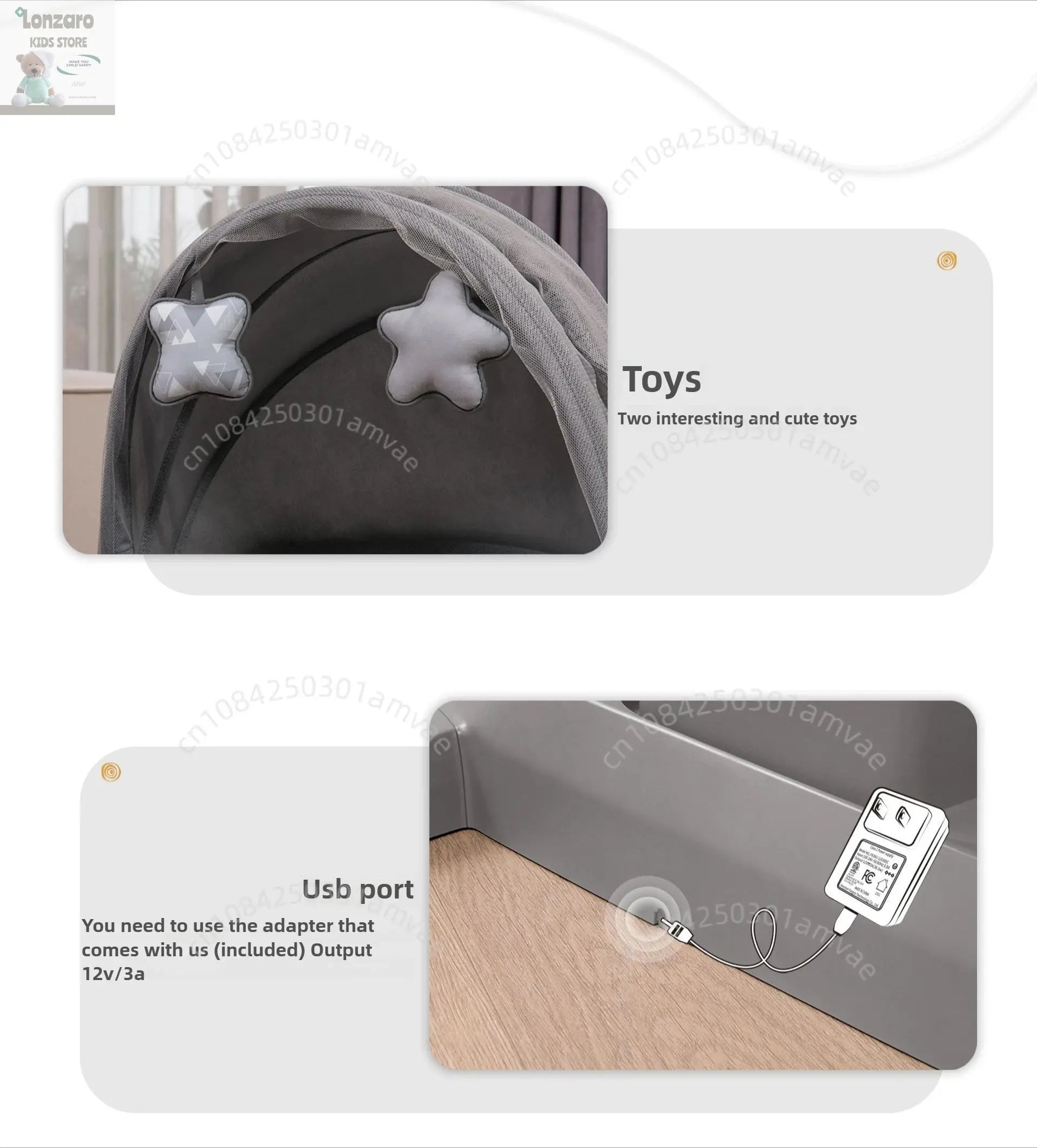 Elektrische Babywieg LCD-bedieningspaneel Lonzaro Kids