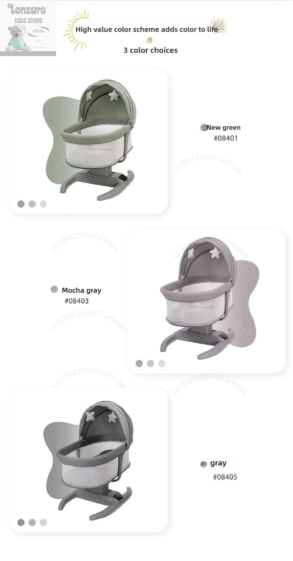 Elektrische Babywieg LCD-bedieningspaneel Lonzaro Kids