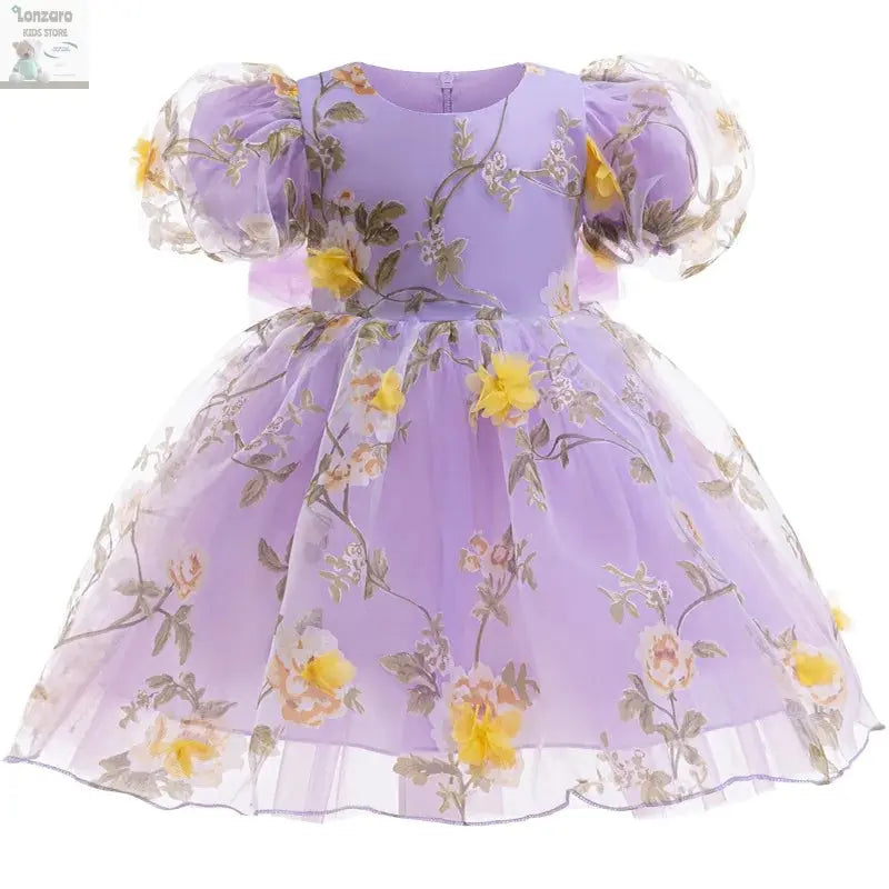Girls 3D Rose Bubble Sleeves Princess Dress New Children's Fashion Lace Dress Carnival Birthday Party Performance Clothing Lonzaro Kids
