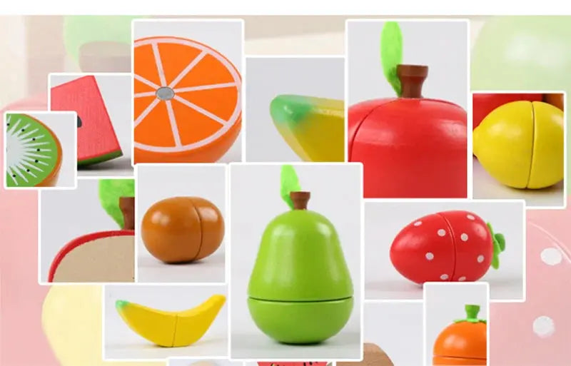 Simulation Kitchen Series Montessori Cut Fruits and Vegetables Wooden Toys Classic Pretend Play Cooking Interest Cultivation Lonzaro Kids
