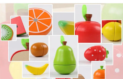Simulation Kitchen Series Montessori Cut Fruits and Vegetables Wooden Toys Classic Pretend Play Cooking Interest Cultivation Lonzaro Kids