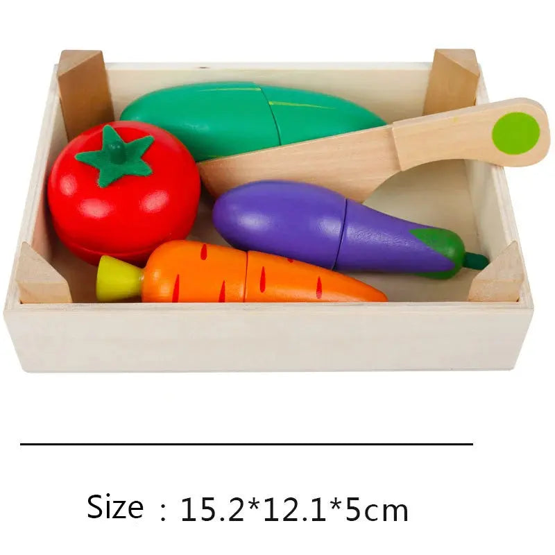 Simulation Kitchen Series Montessori Cut Fruits and Vegetables Wooden Toys Classic Pretend Play Cooking Interest Cultivation Lonzaro Kids