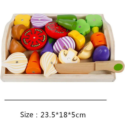 Simulation Kitchen Series Montessori Cut Fruits and Vegetables Wooden Toys Classic Pretend Play Cooking Interest Cultivation Lonzaro Kids
