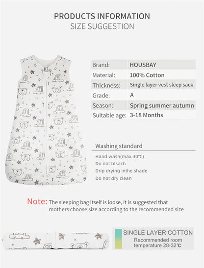 Sleeping Bags For Baby 3-18Months Summer Thin Baby One-Piece Sleepwear Cute Bear Print Cartoon Sleepsack Anti-Kick Blanket Lonzaro Kids