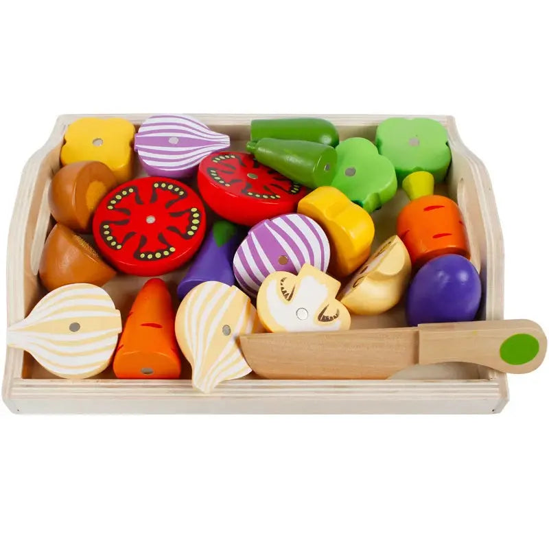 Simulation Kitchen Series Montessori Cut Fruits and Vegetables Wooden Toys Classic Pretend Play Cooking Interest Cultivation Lonzaro Kids