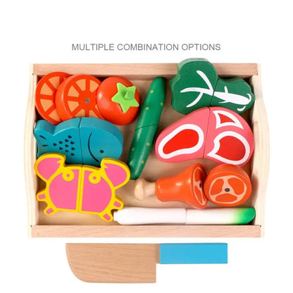 Simulation Kitchen Series Montessori Cut Fruits and Vegetables Wooden Toys Classic Pretend Play Cooking Interest Cultivation Lonzaro Kids