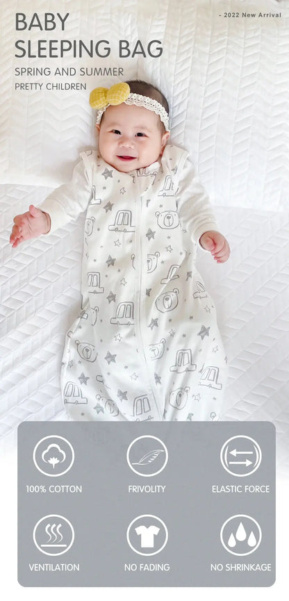Sleeping Bags For Baby 3-18Months Summer Thin Baby One-Piece Sleepwear Cute Bear Print Cartoon Sleepsack Anti-Kick Blanket Lonzaro Kids