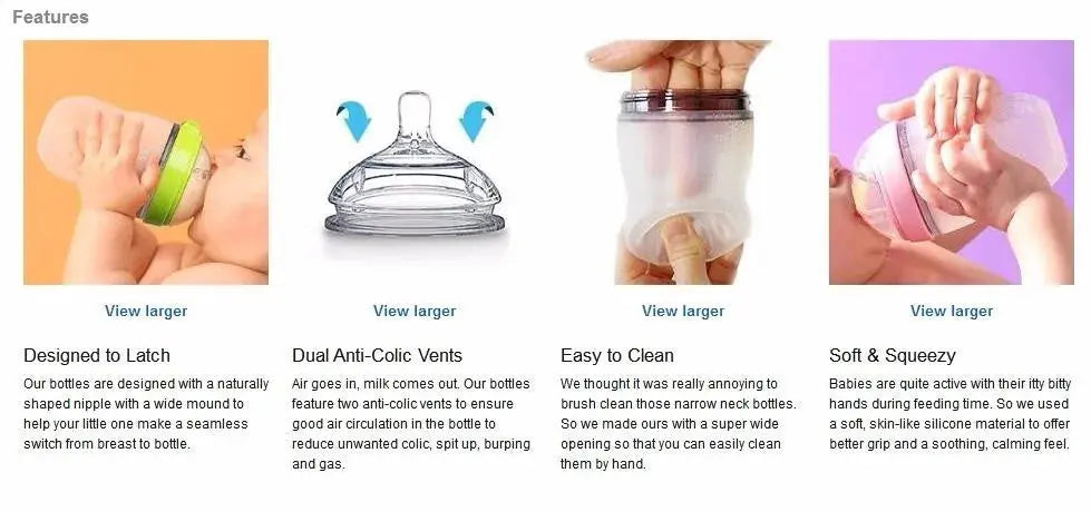 Silicone Baby Bottle Green/Pink 5 oz and 8 oz Baby Bottles 2 Pack BPA free Feeding bottle children kids Lonzaro Kids