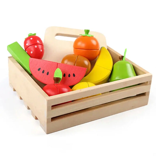 Simulation Kitchen Series Montessori Cut Fruits and Vegetables Wooden Toys Classic Pretend Play Cooking Interest Cultivation Lonzaro Kids