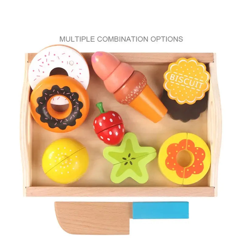Simulation Kitchen Series Montessori Cut Fruits and Vegetables Wooden Toys Classic Pretend Play Cooking Interest Cultivation Lonzaro Kids