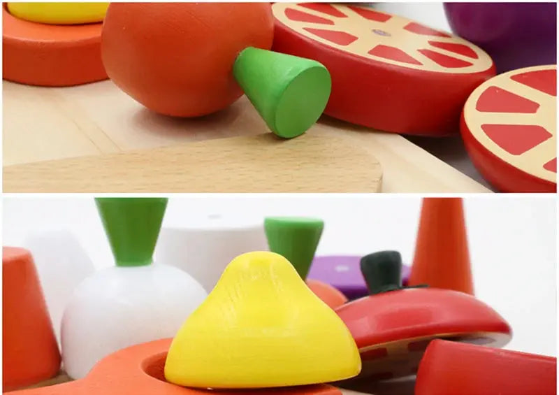 Simulation Kitchen Series Montessori Cut Fruits and Vegetables Wooden Toys Classic Pretend Play Cooking Interest Cultivation Lonzaro Kids