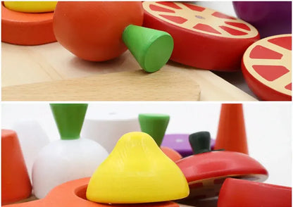 Simulation Kitchen Series Montessori Cut Fruits and Vegetables Wooden Toys Classic Pretend Play Cooking Interest Cultivation Lonzaro Kids
