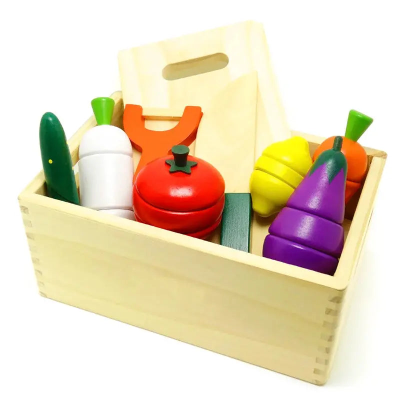 Simulation Kitchen Series Montessori Cut Fruits and Vegetables Wooden Toys Classic Pretend Play Cooking Interest Cultivation Lonzaro Kids