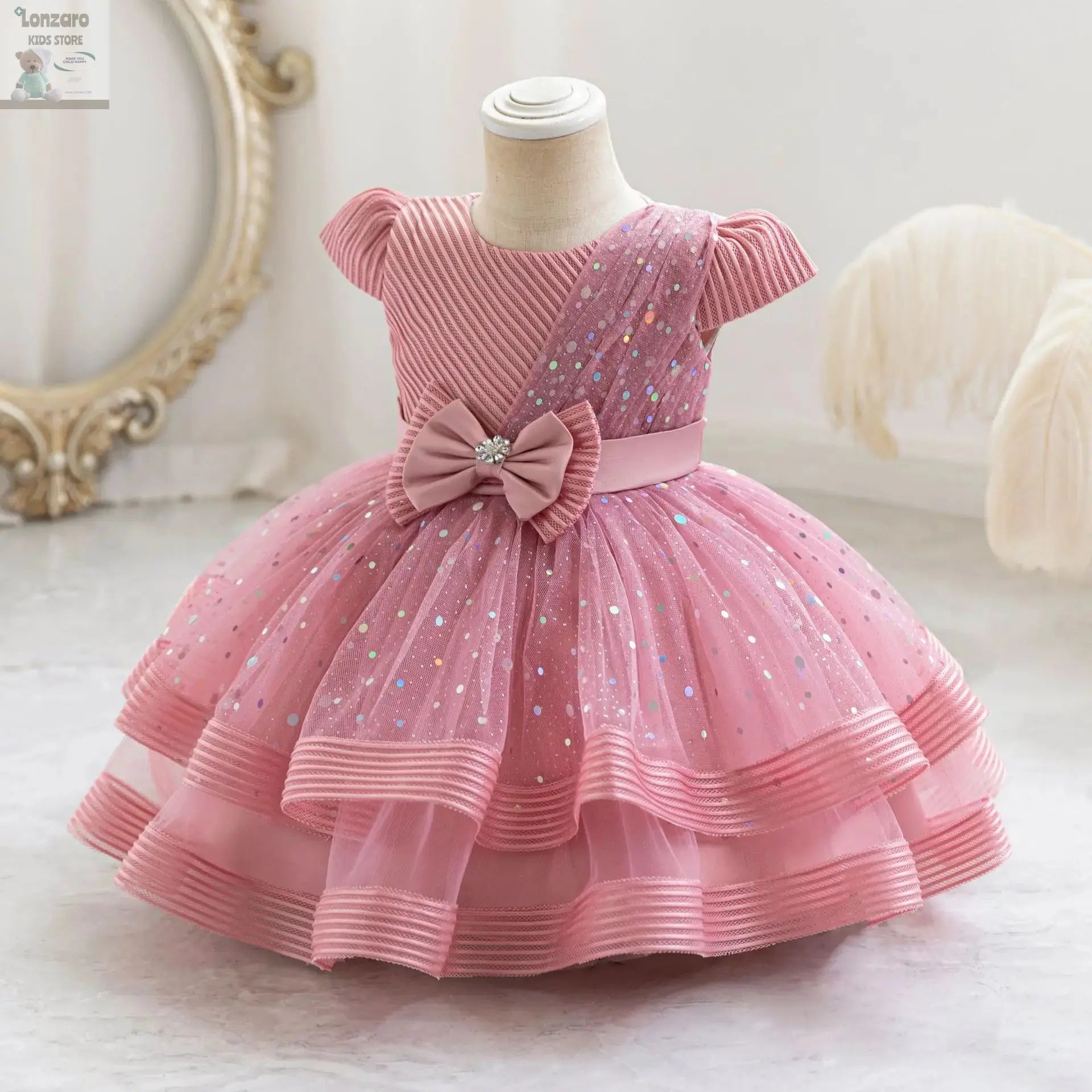 HETISO Dots Sparkling Baby Girls Princess Dress Striped Summer Christmas Wedding Ball Gown for Birthday Party Costume 6M-4 Years Lonzaro Kids