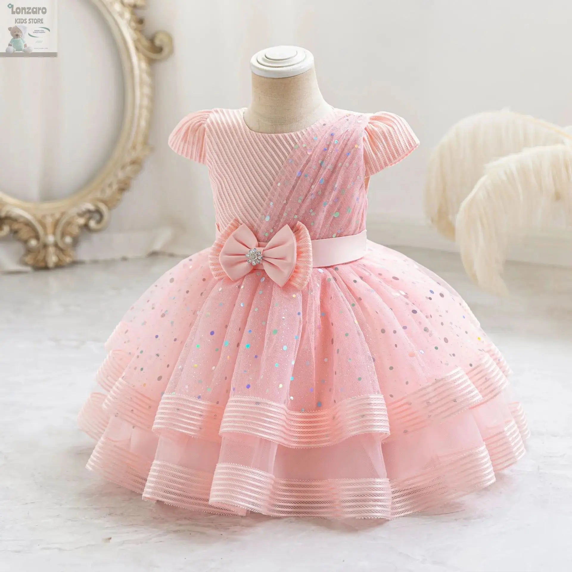 HETISO Dots Sparkling Baby Girls Princess Dress Striped Summer Christmas Wedding Ball Gown for Birthday Party Costume 6M-4 Years Lonzaro Kids