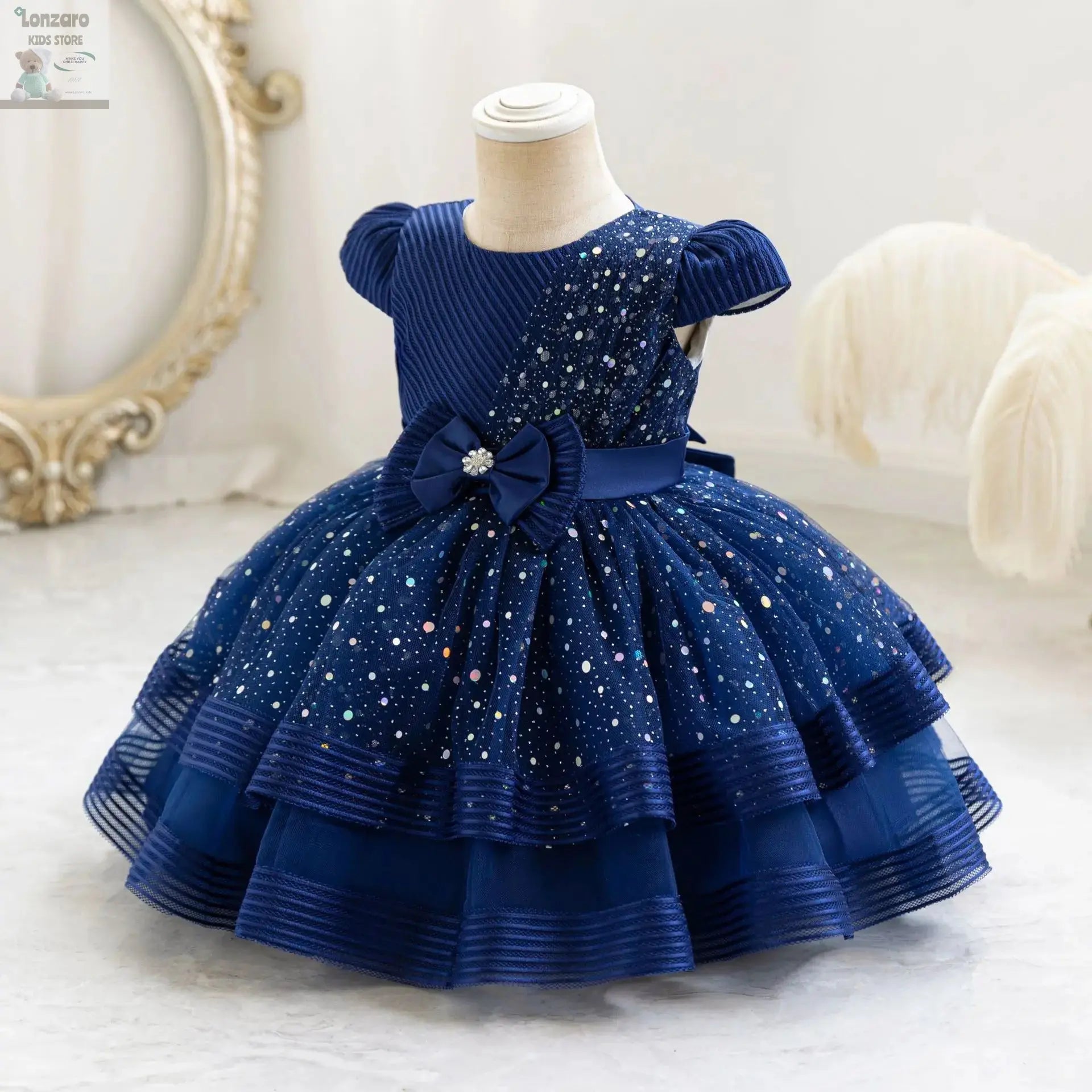 HETISO Dots Sparkling Baby Girls Princess Dress Striped Summer Christmas Wedding Ball Gown for Birthday Party Costume 6M-4 Years Lonzaro Kids