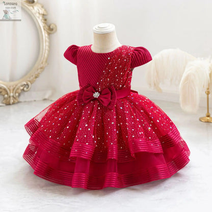 HETISO Dots Sparkling Baby Girls Princess Dress Striped Summer Christmas Wedding Ball Gown for Birthday Party Costume 6M-4 Years Lonzaro Kids