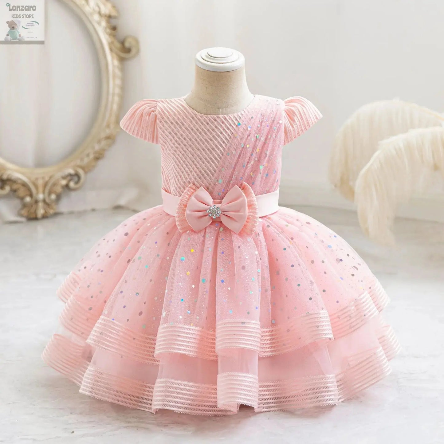 HETISO Dots Sparkling Baby Girls Princess Dress Striped Summer Christmas Wedding Ball Gown for Birthday Party Costume 6M-4 Years Lonzaro Kids