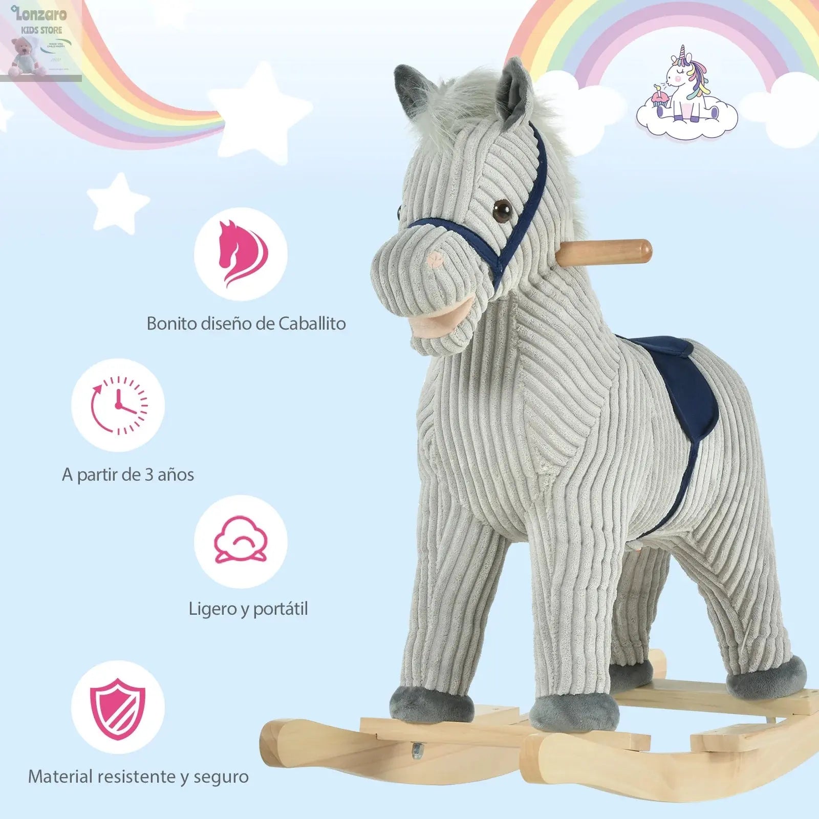HOMCOM Children's rocking horse + 3 years old with sound 73x35x64cm Gray Lonzaro Kids