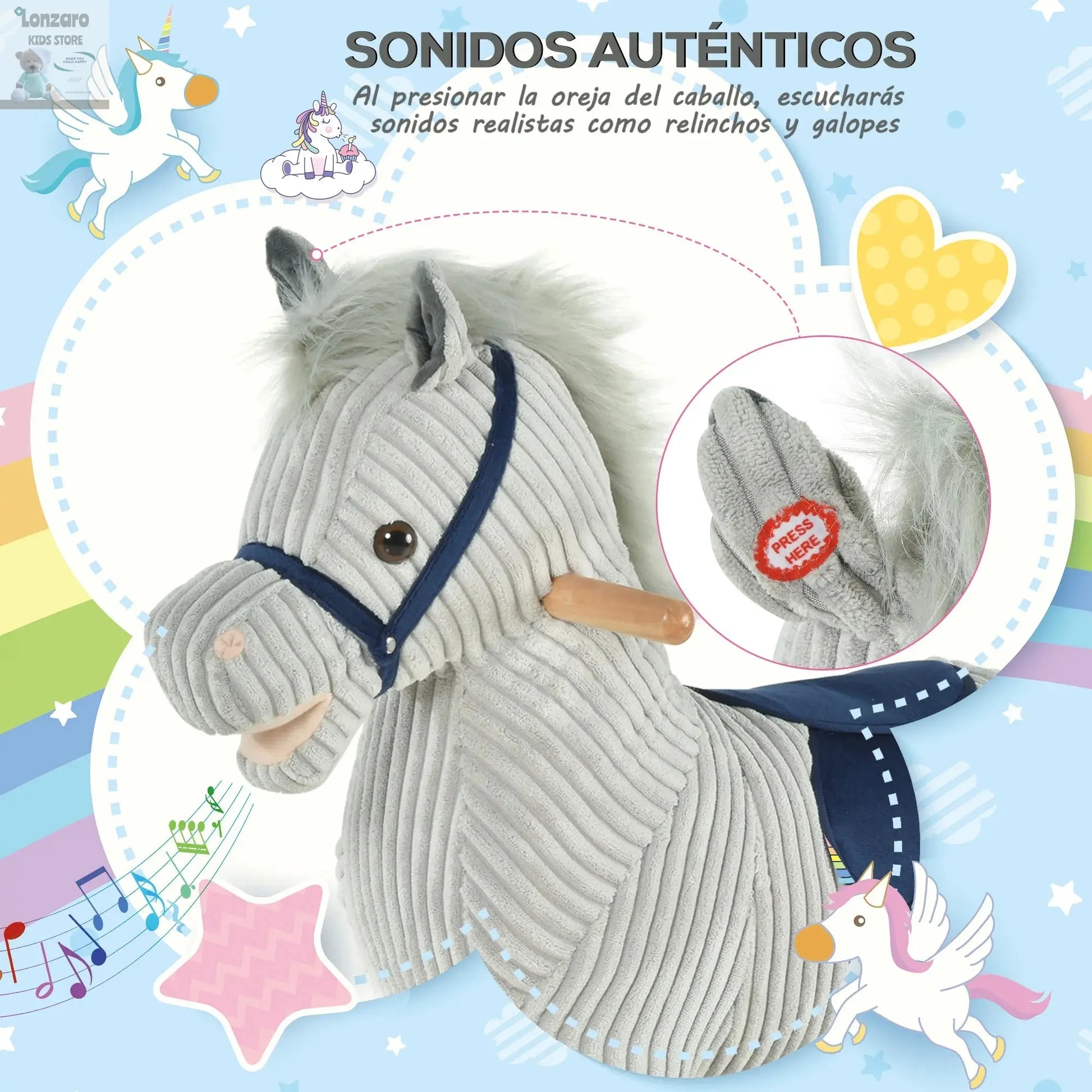 HOMCOM Children's rocking horse + 3 years old with sound 73x35x64cm Gray Lonzaro Kids