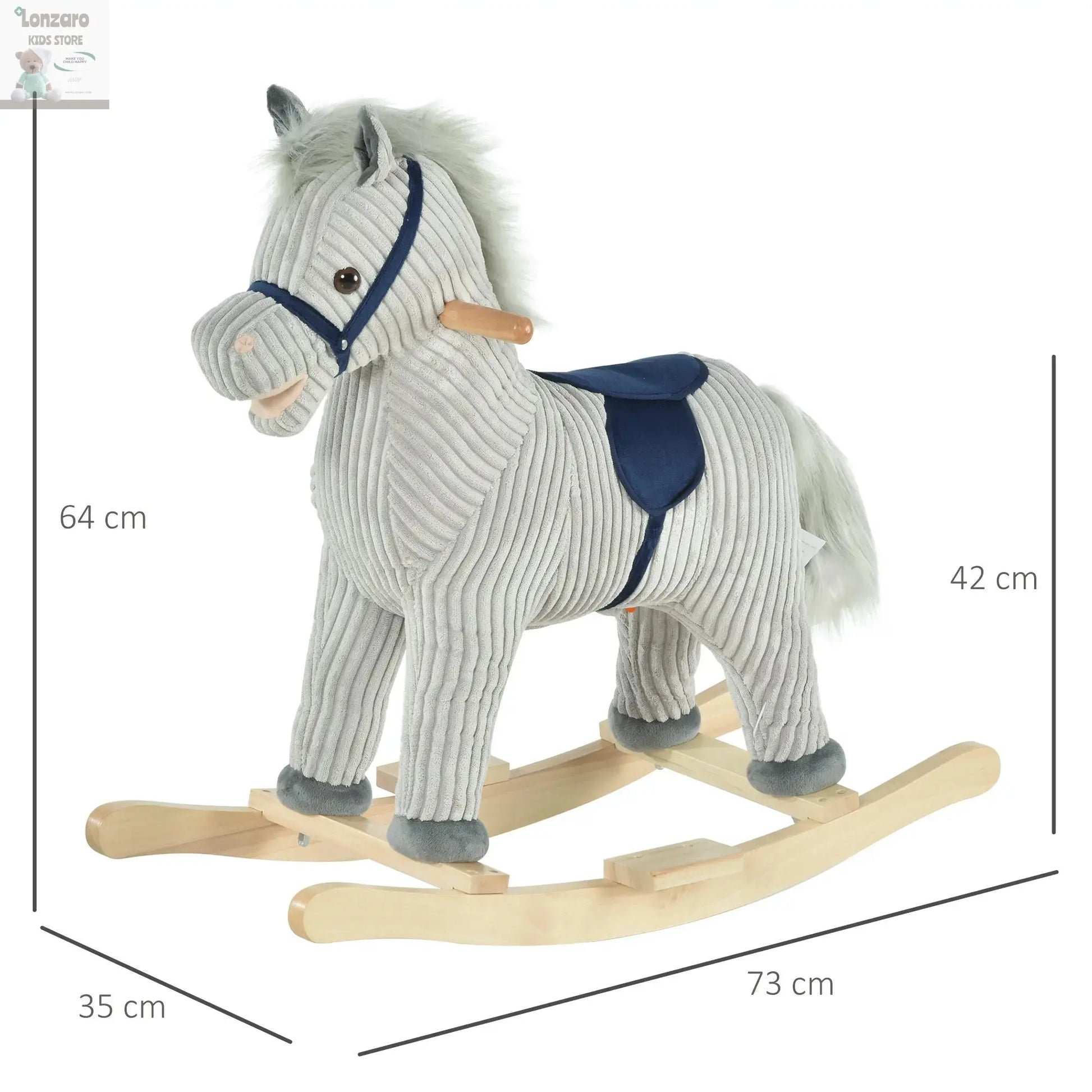 HOMCOM Children's rocking horse + 3 years old with sound 73x35x64cm Gray Lonzaro Kids