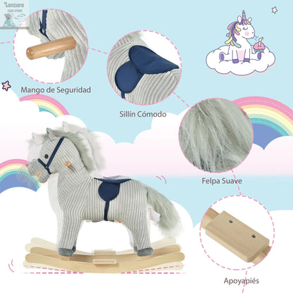 HOMCOM Children's rocking horse + 3 years old with sound 73x35x64cm Gray Lonzaro Kids