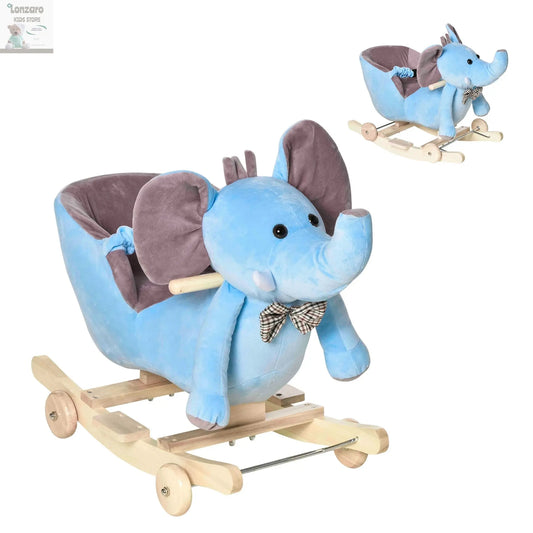 HOMCOM Rocker with Elephant Shaped Wheels 60x35x45 cm Blue Lonzaro Kids