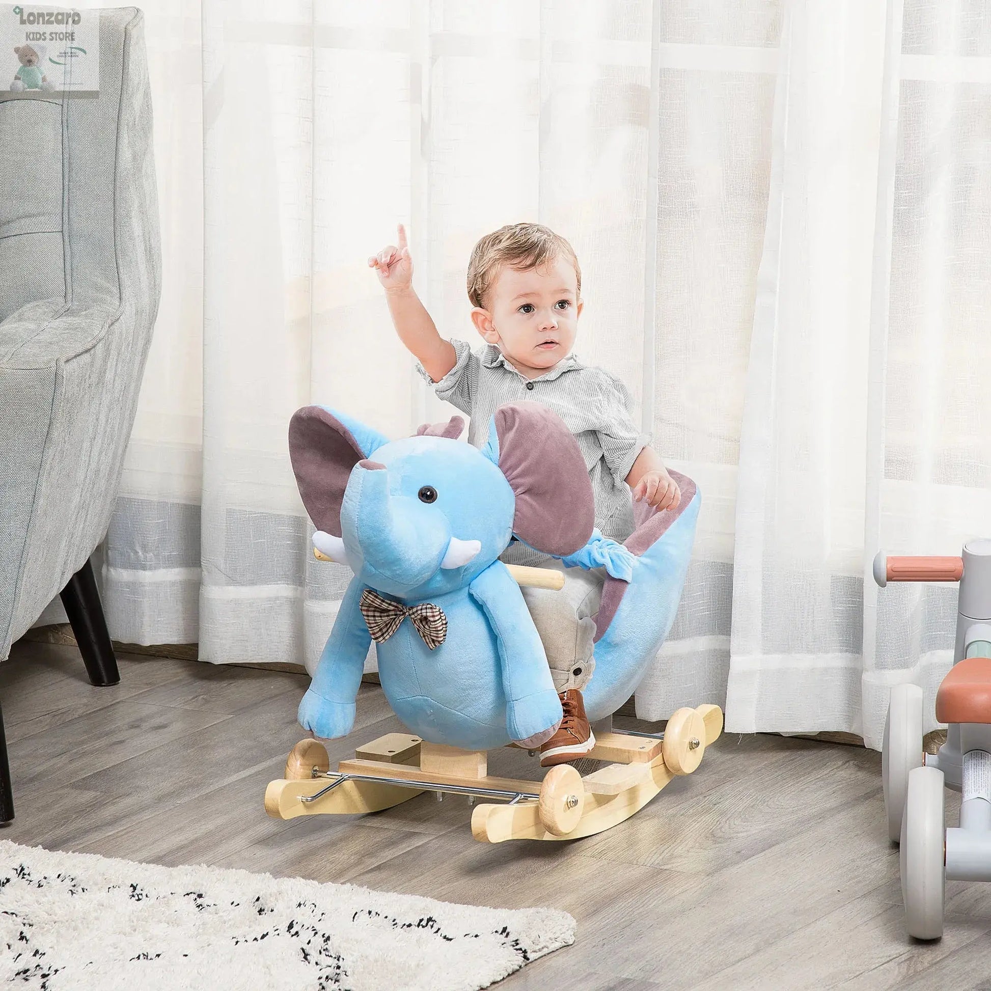 HOMCOM Rocker with Elephant Shaped Wheels 60x35x45 cm Blue Lonzaro Kids