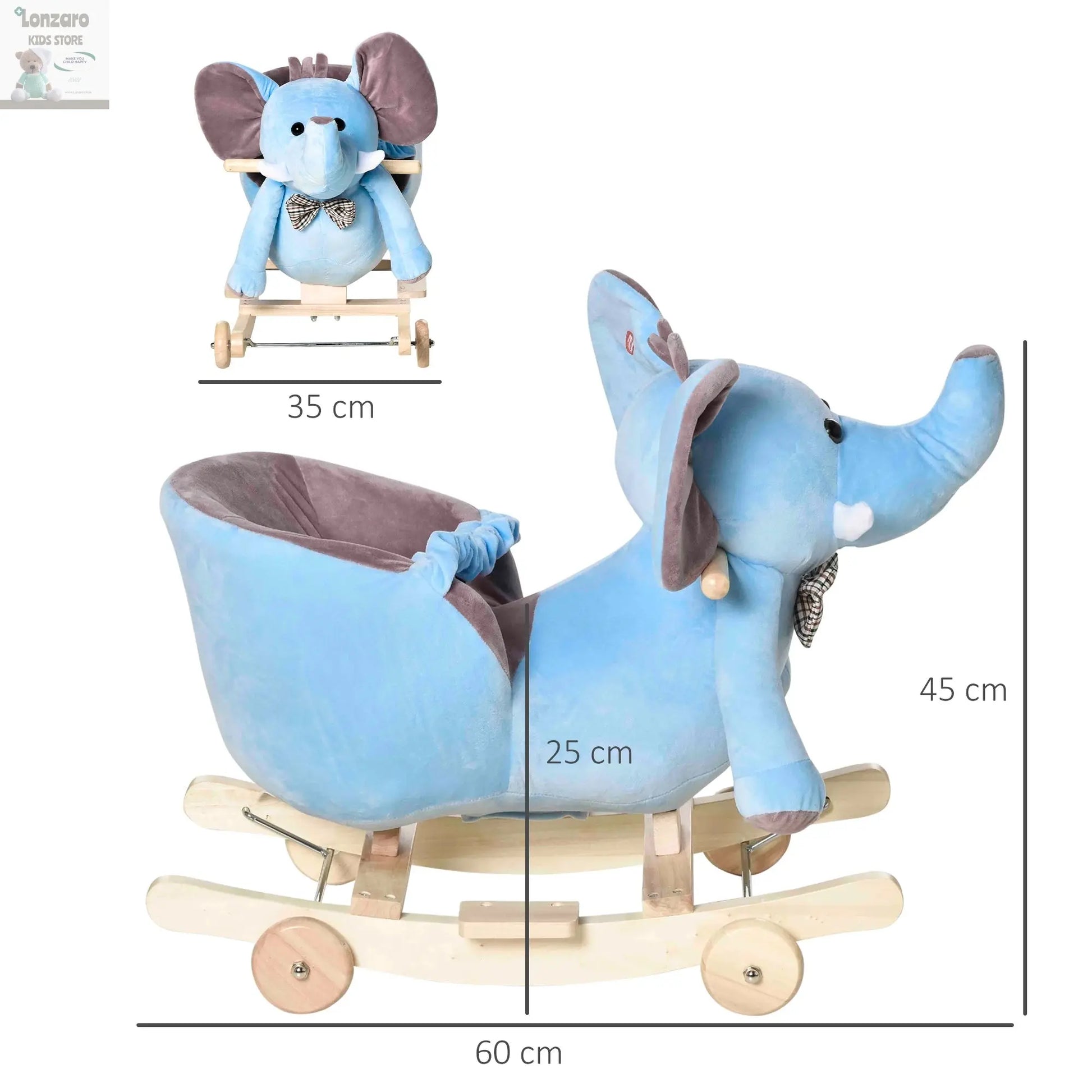 HOMCOM Rocker with Elephant Shaped Wheels 60x35x45 cm Blue Lonzaro Kids