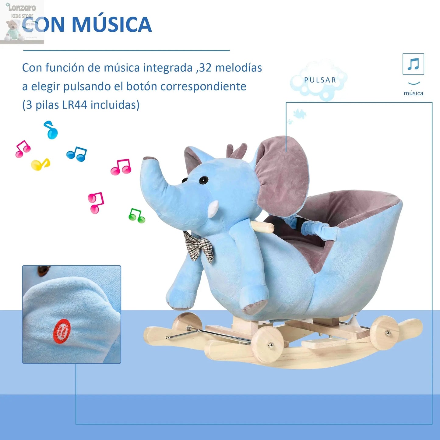 HOMCOM Rocker with Elephant Shaped Wheels 60x35x45 cm Blue Lonzaro Kids