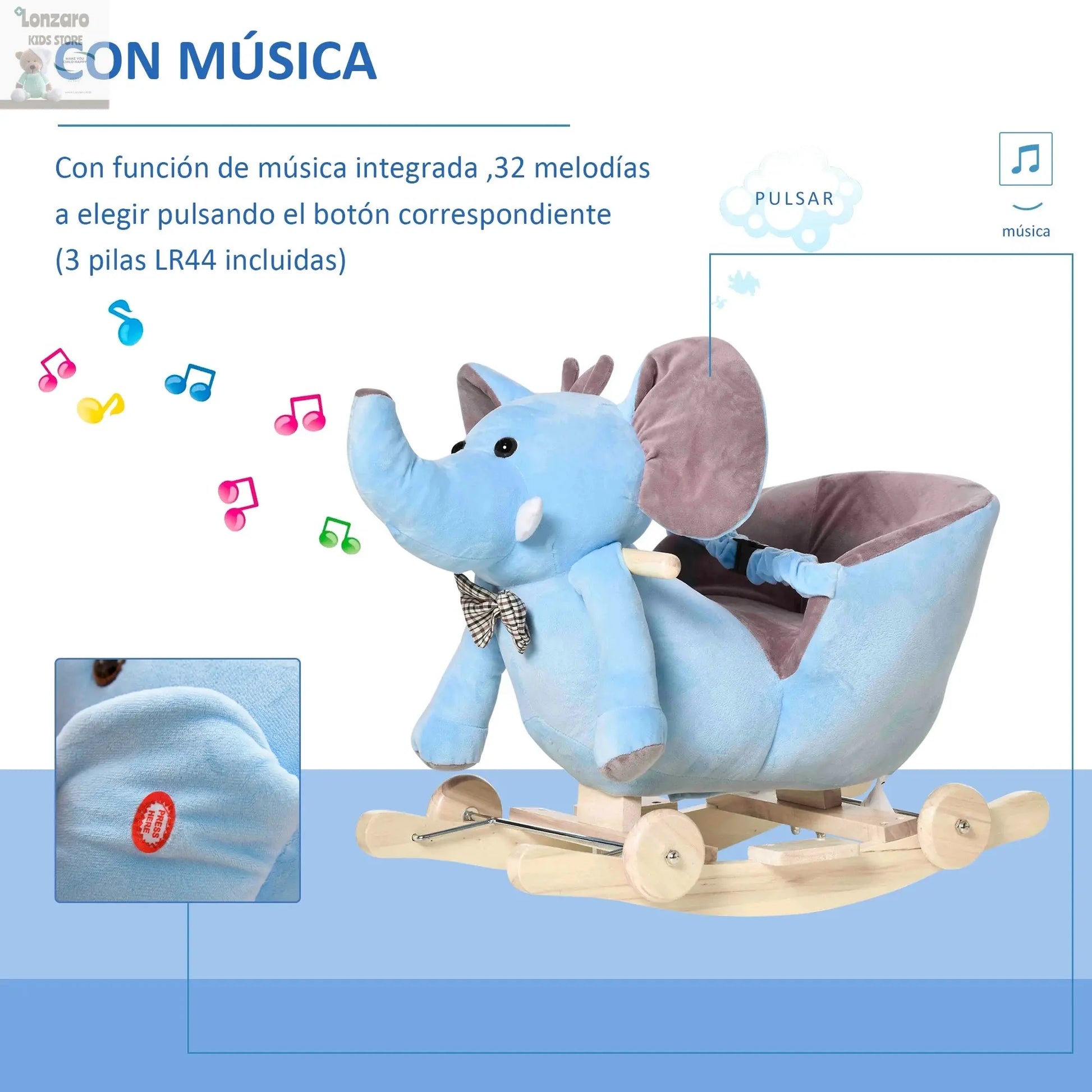 HOMCOM Rocker with Elephant Shaped Wheels 60x35x45 cm Blue Lonzaro Kids